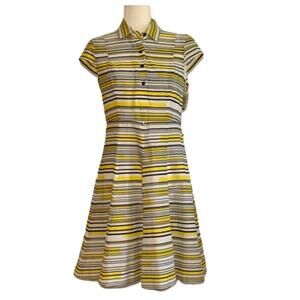 Nine West Dress Yellow Black White Striped Cap Sleeve Summer Dress Size 4 NEW